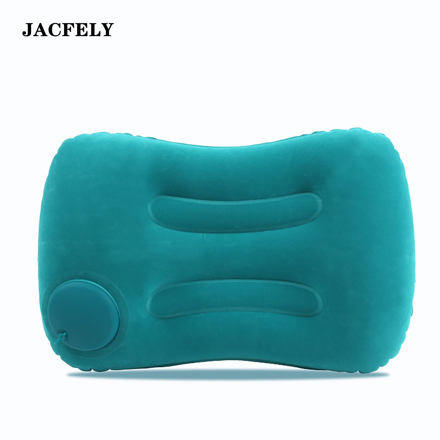 JACFELY Inflatable Pillow, Flocked Square Travel Pillow with Built-in Pump, Portable Press-to-Inflate Air Pillow
