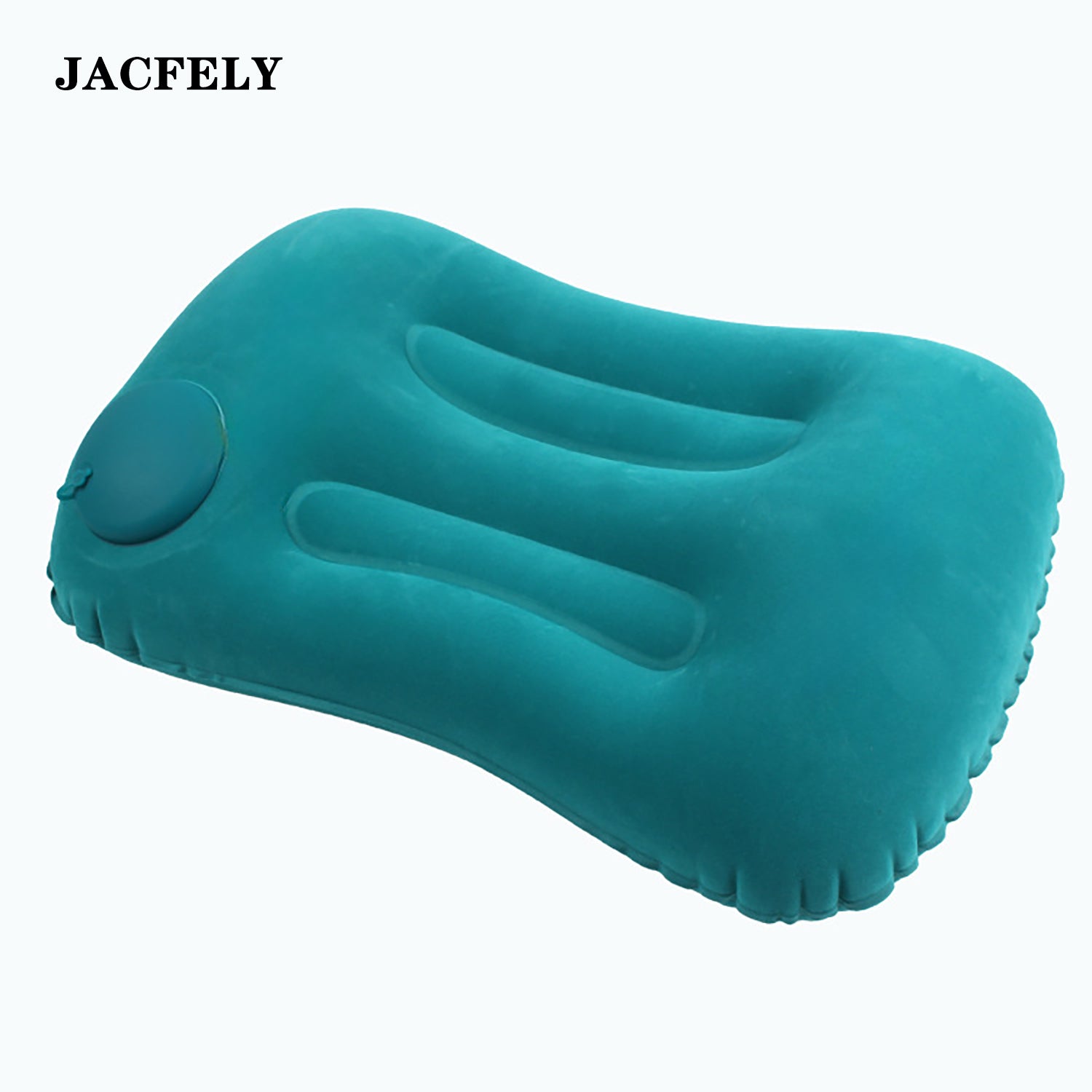 JACFELY Inflatable Pillow, Flocked Square Travel Pillow with Built-in Pump, Portable Press-to-Inflate Air Pillow