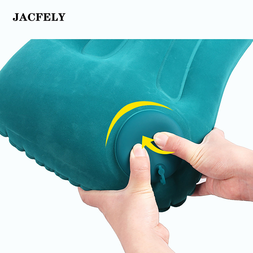 JACFELY Inflatable Pillow, Flocked Square Travel Pillow with Built-in Pump, Portable Press-to-Inflate Air Pillow