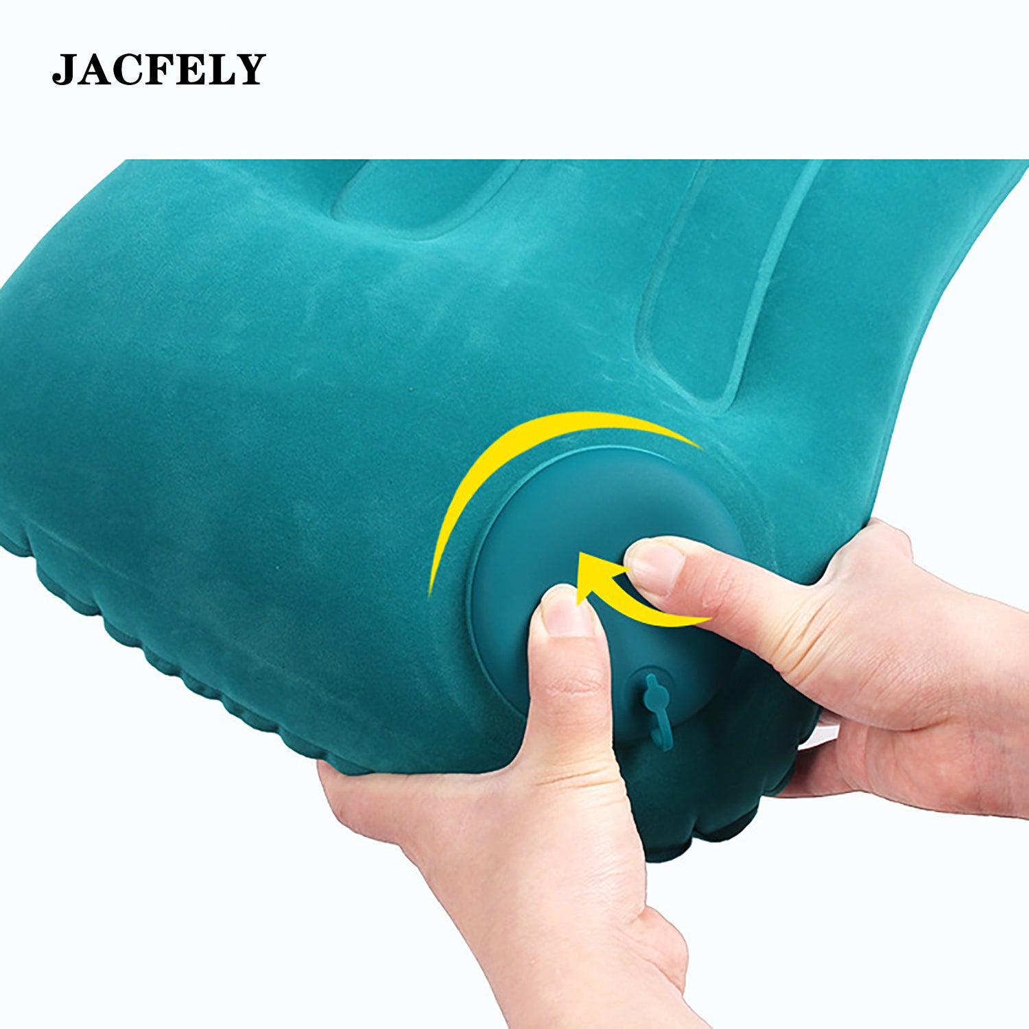 JACFELY Inflatable Pillow, Flocked Square Travel Pillow with Built-in Pump, Portable Press-to-Inflate Air Pillow