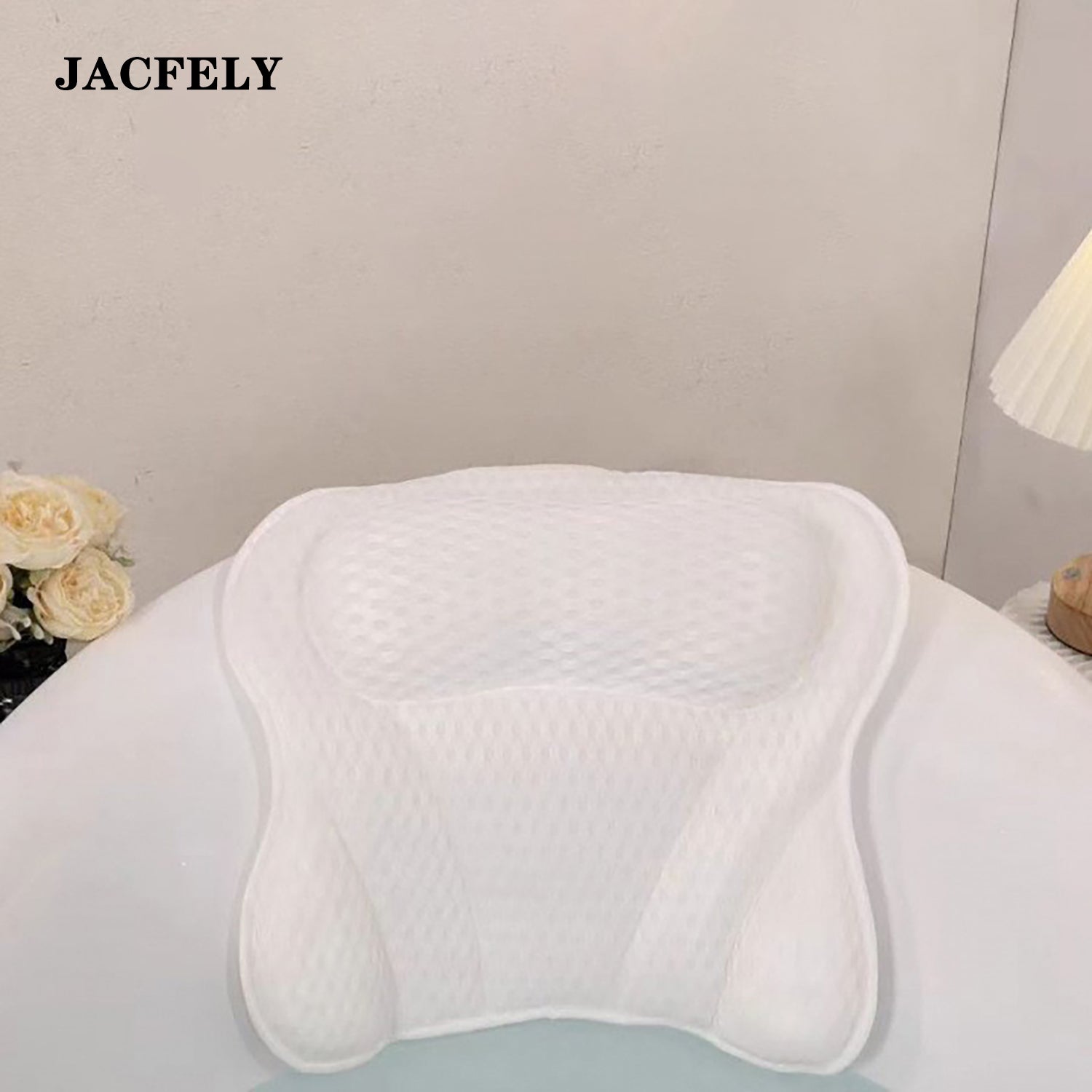 JACFELY Bath Pillow, Non-Slip Bathtub Pillow with Suction Cups, Soft Spa Head Neck and Back Support Cushion