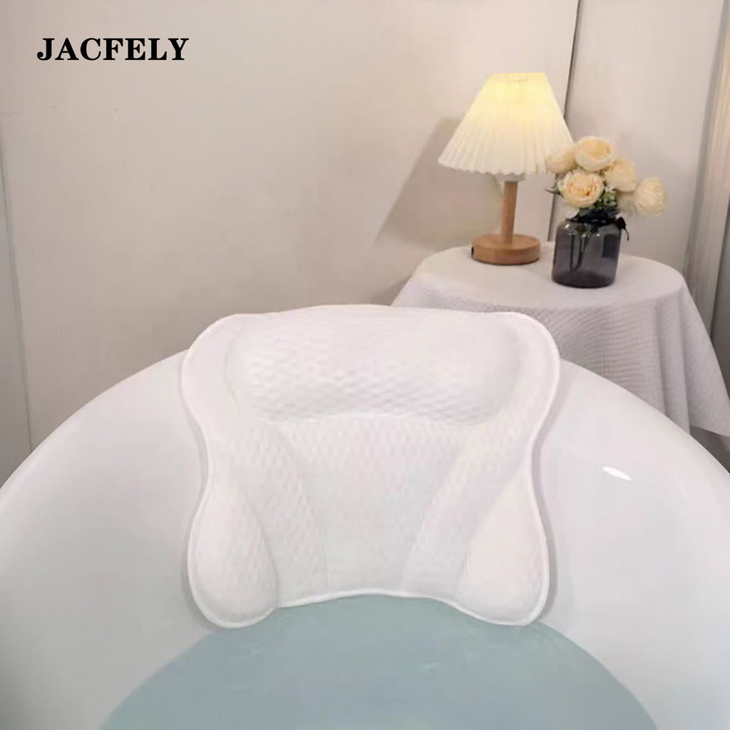 JACFELY Bath Pillow, Non-Slip Bathtub Pillow with Suction Cups, Soft Spa Head Neck and Back Support Cushion