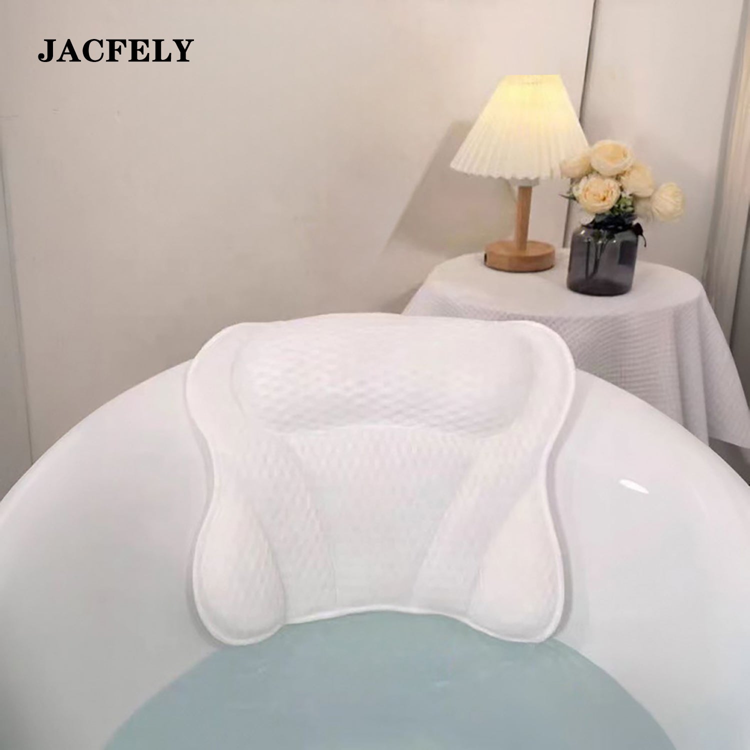JACFELY Bath Pillow, Non-Slip Bathtub Pillow with Suction Cups, Soft Spa Head Neck and Back Support Cushion