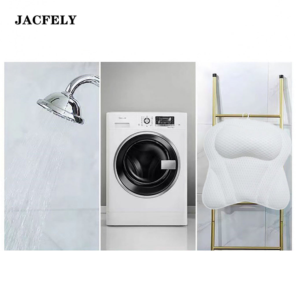 JACFELY Bath Pillow, Non-Slip Bathtub Pillow with Suction Cups, Soft Spa Head Neck and Back Support Cushion