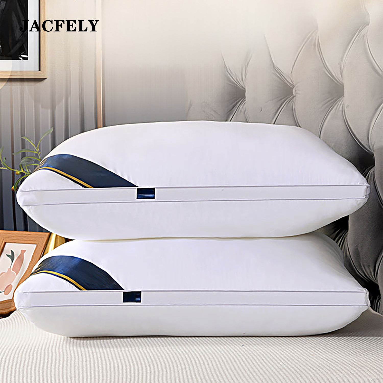 JACFELY Bed Pillows Set of 2,  Polyester Filled Sleeping Pillows with Soft Brushed Fabric