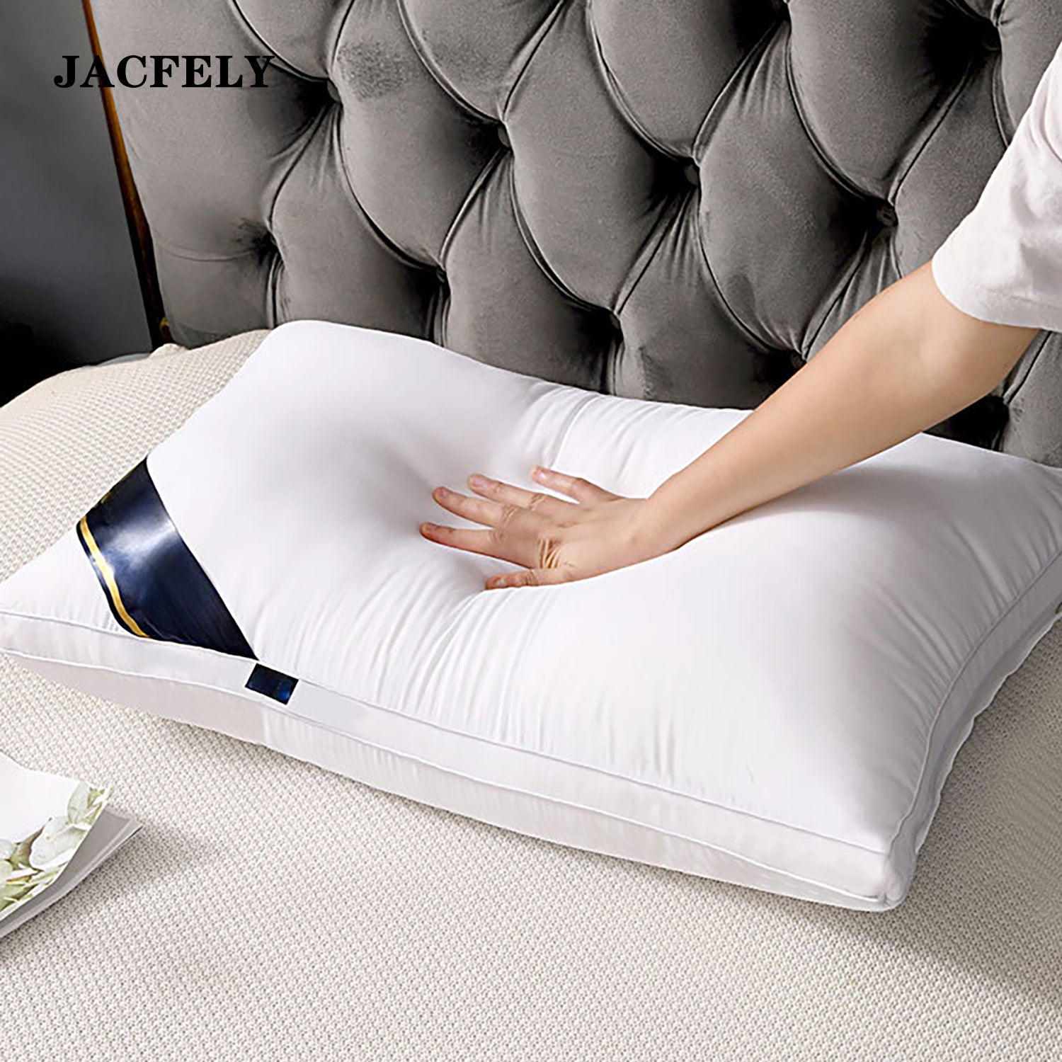 JACFELY Bed Pillows Set of 2,  Polyester Filled Sleeping Pillows with Soft Brushed Fabric