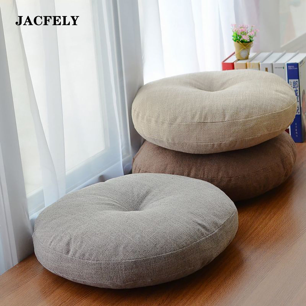 JACFELY Floor Pillows, Cotton Linen Round Floor Cushion, Tatami Pouf Cushion