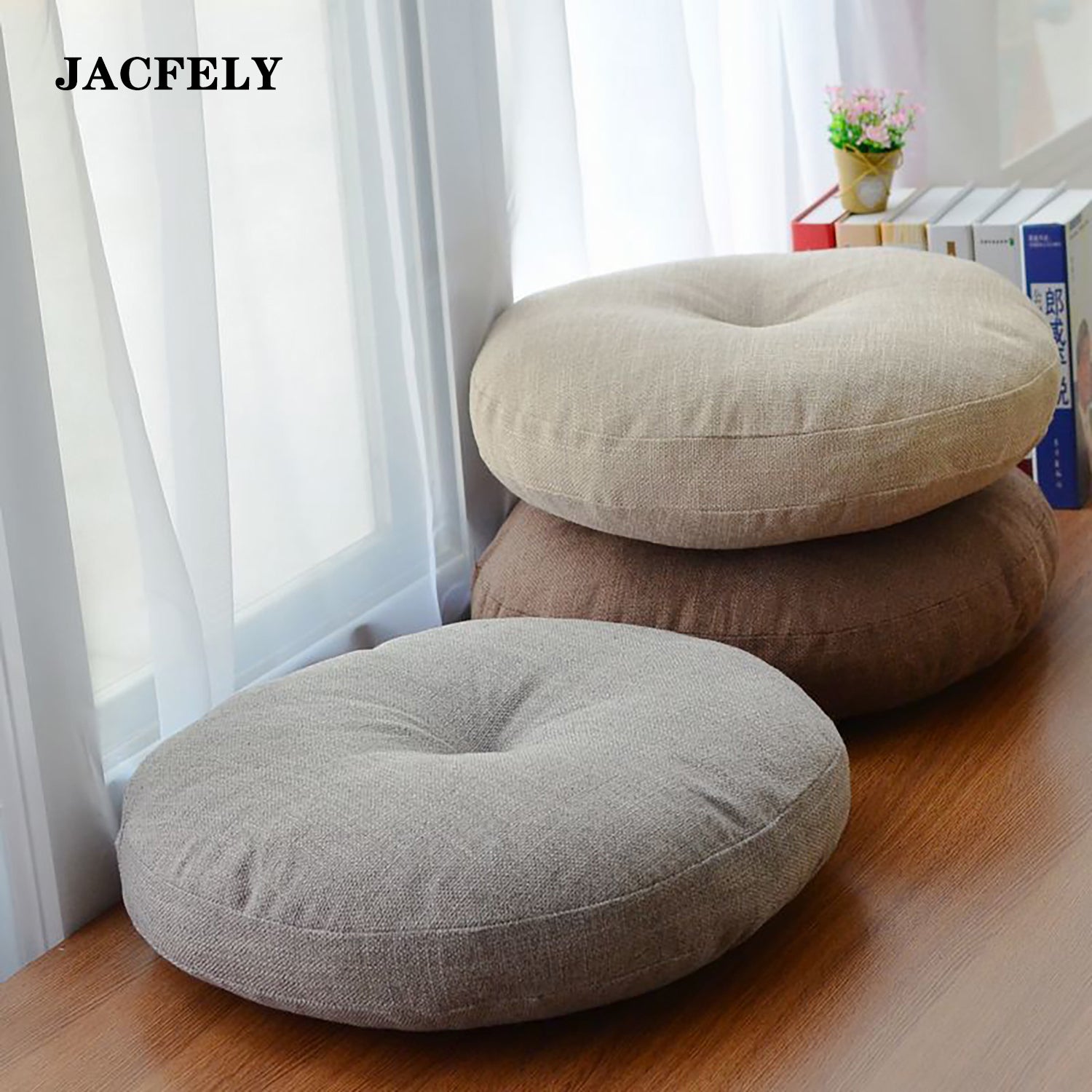 JACFELY Floor Pillows, Cotton Linen Round Floor Cushion, Tatami Pouf Cushion