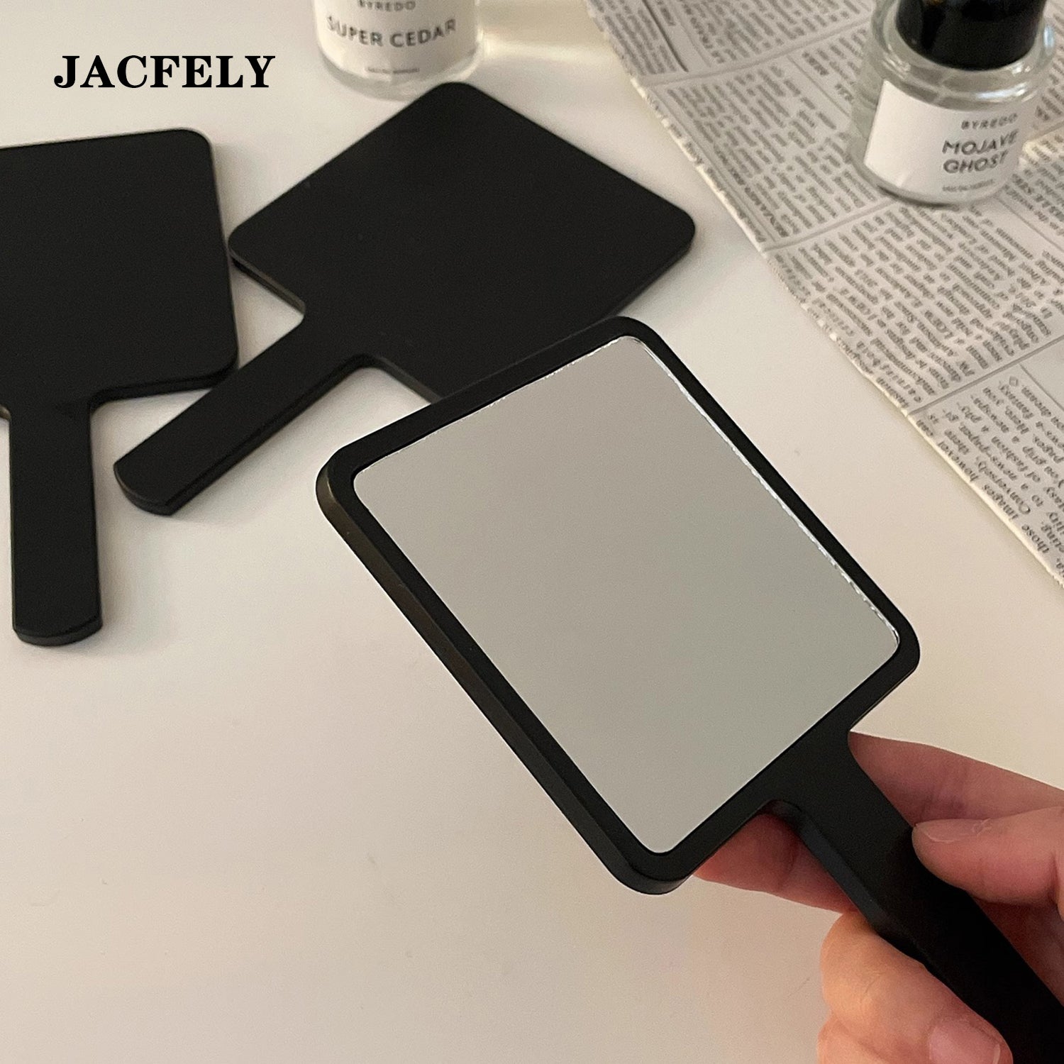 JACFELY Handheld Makeup Mirror, Portable Hand Mirror with Handle, Small Vanity Mirror