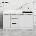 JACFELY Kitchen Sink Cabinet, Freestanding Wood Kitchen Cabinet Set with Stainless Steel Sink, Marble Countertop Storage Cabinet
