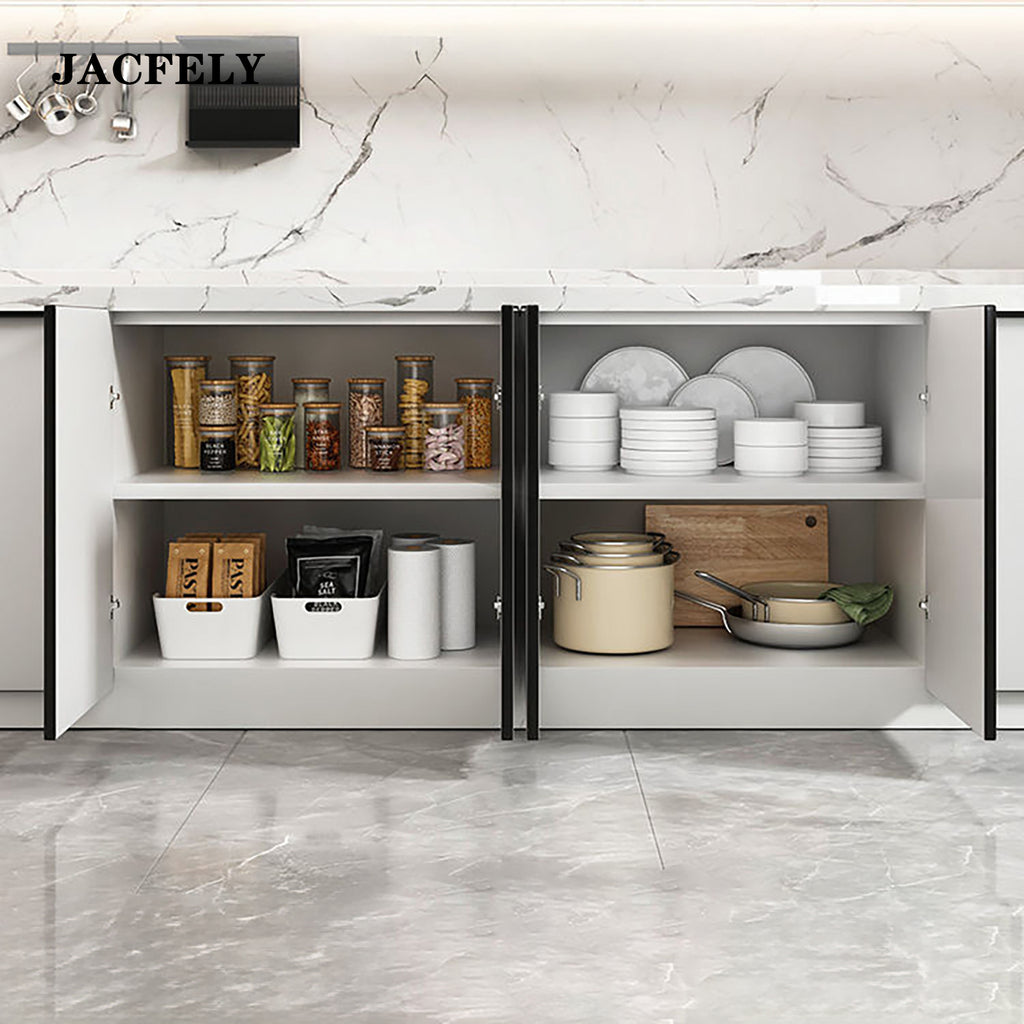 JACFELY Kitchen Sink Cabinet, Freestanding Wood Kitchen Cabinet Set with Stainless Steel Sink, Marble Countertop Storage Cabinet