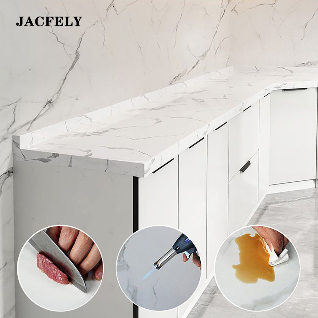 JACFELY Kitchen Sink Cabinet, Freestanding Wood Kitchen Cabinet Set with Stainless Steel Sink, Marble Countertop Storage Cabinet