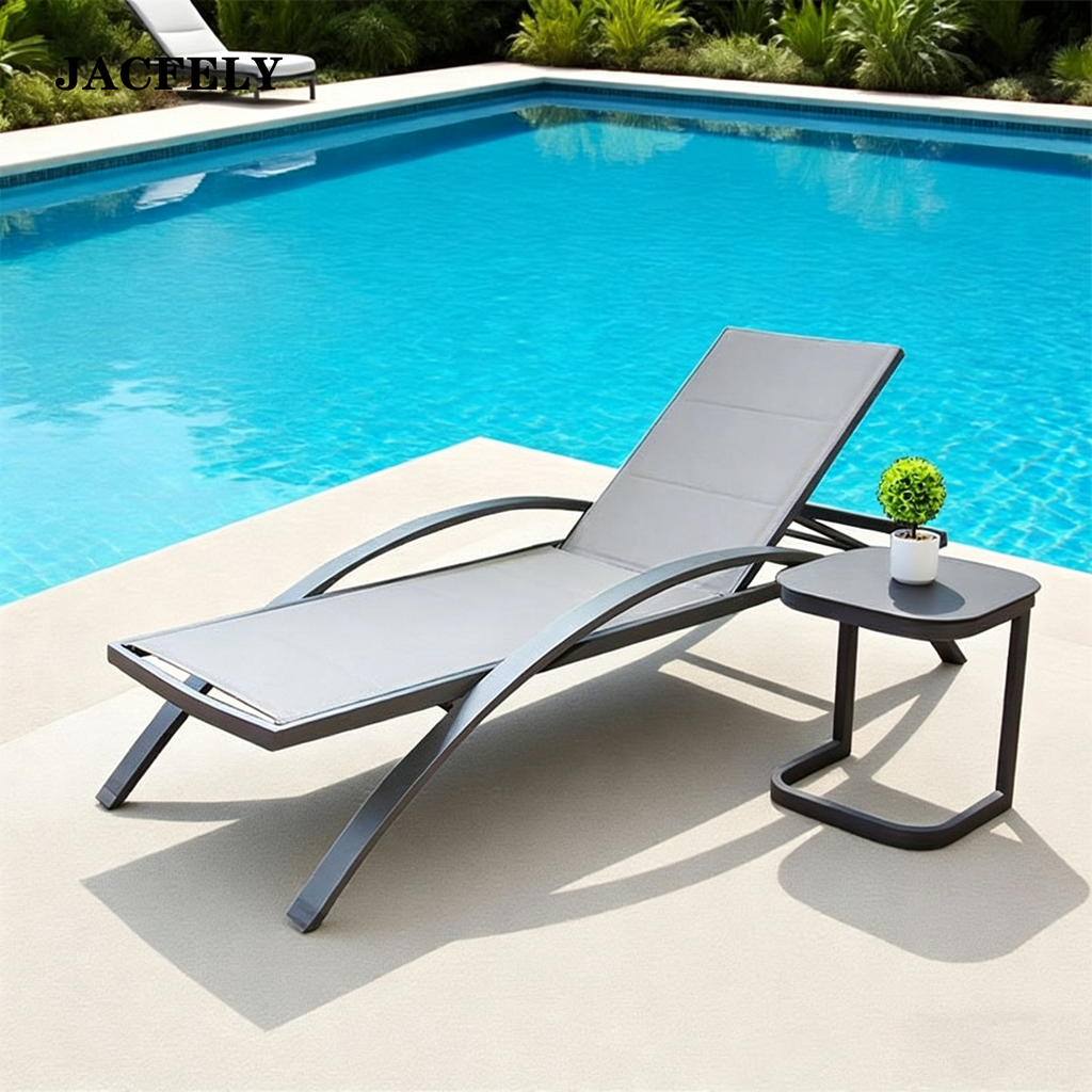 JACFELY Outdoor Patio Chaise Lounge Chair, Adjustable Reclining Sun Lounge