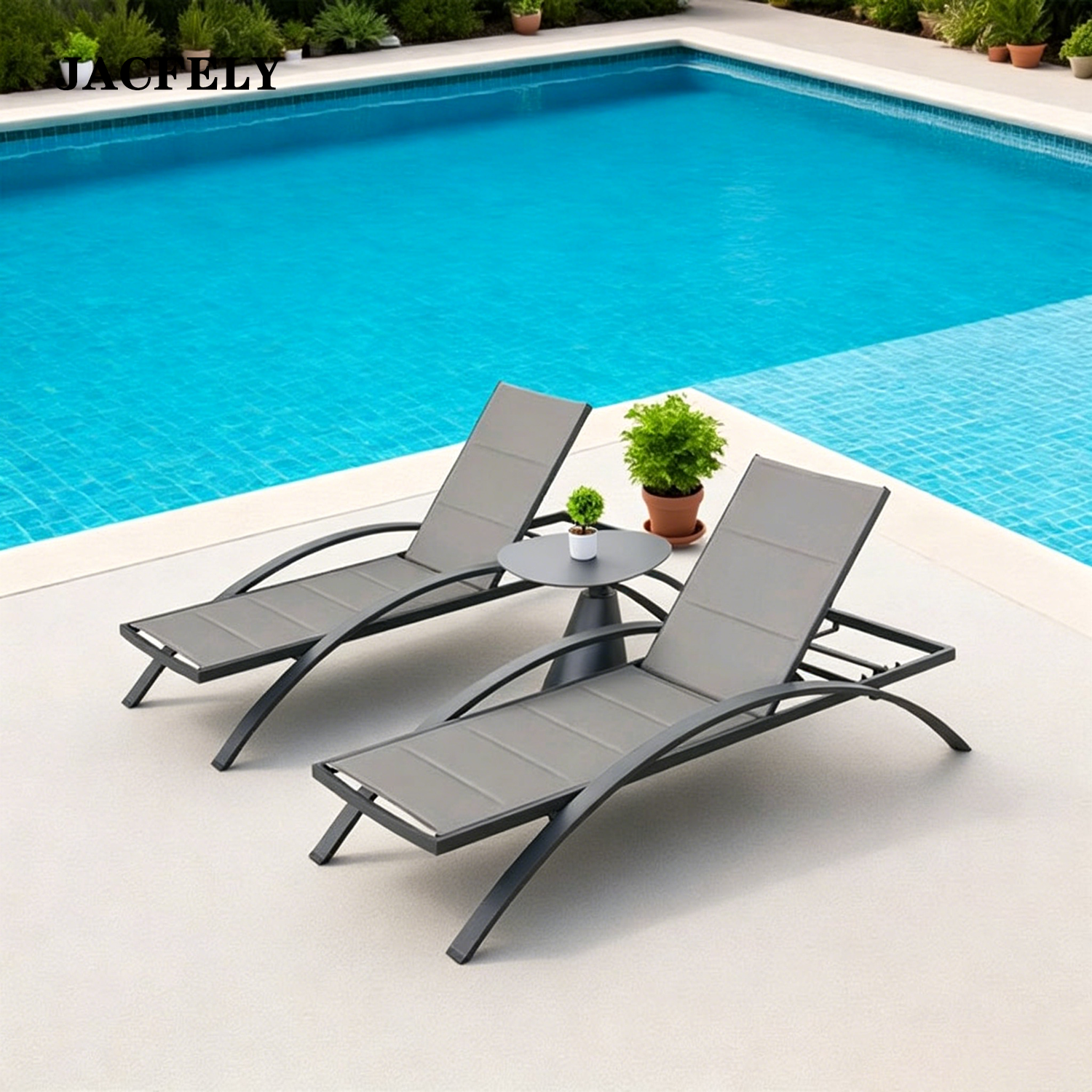 JACFELY Outdoor Patio Chaise Lounge Chair, Adjustable Reclining Sun Lounge