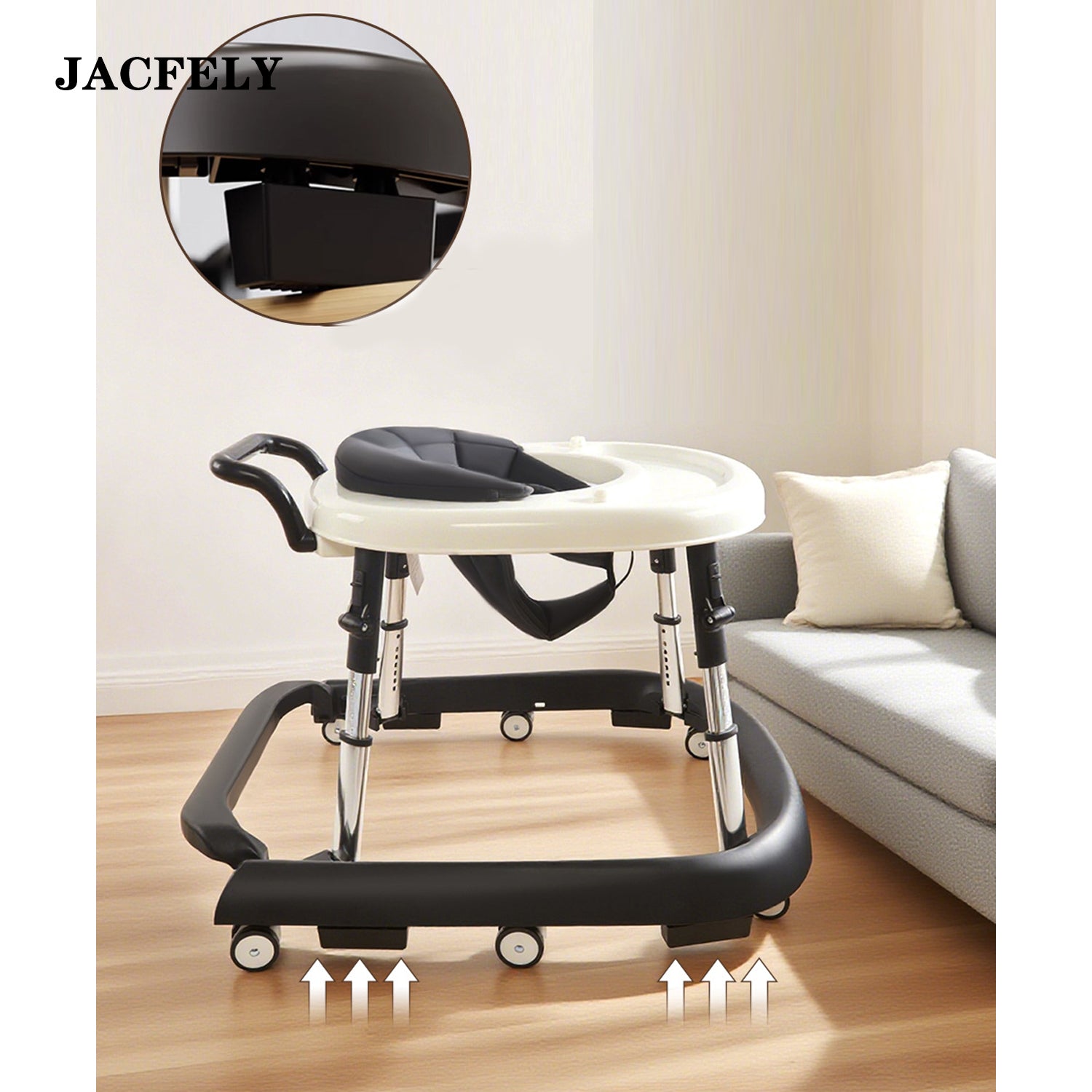 JACFELY Foldable Baby Walker, Anti-Rollover Baby Push Walker with Adjustable Height