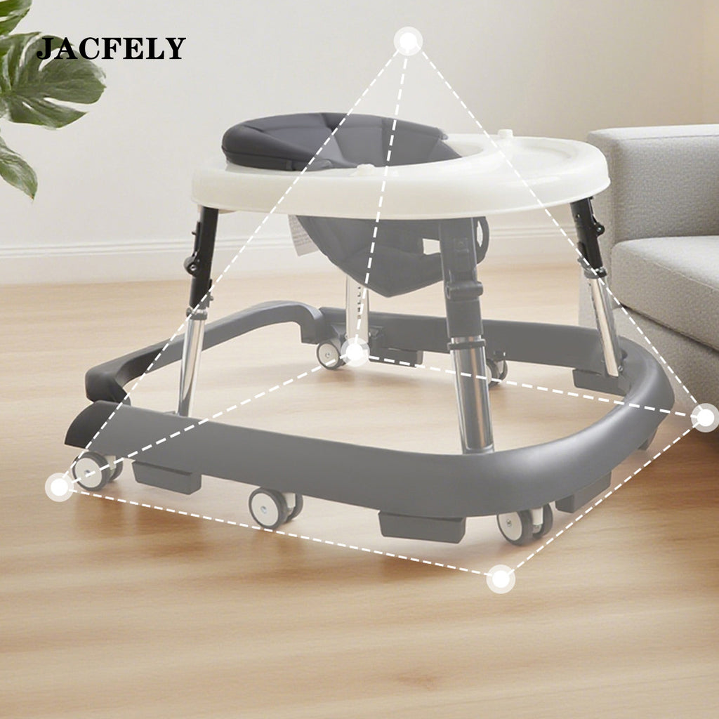 JACFELY Foldable Baby Walker, Anti-Rollover Baby Push Walker with Adjustable Height