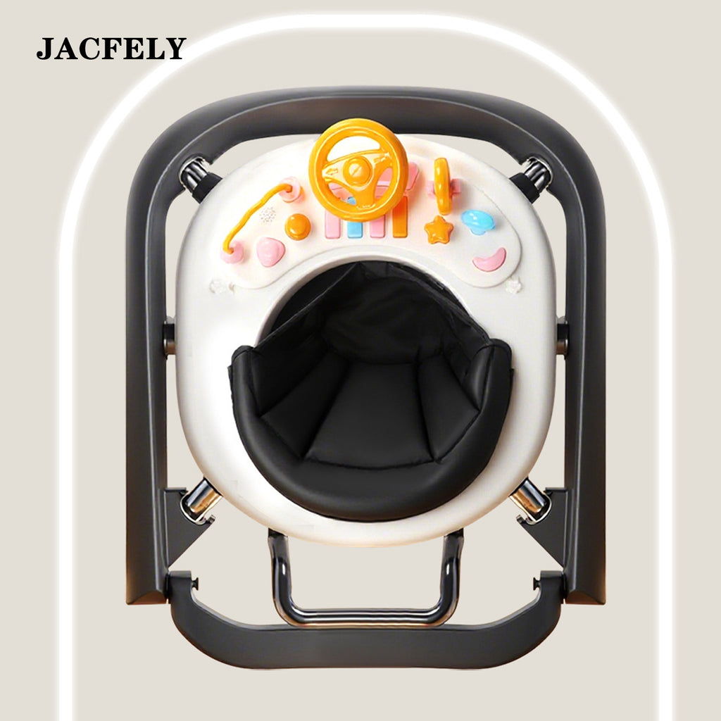 JACFELY Foldable Baby Walker, Anti-Rollover Baby Push Walker with Adjustable Height