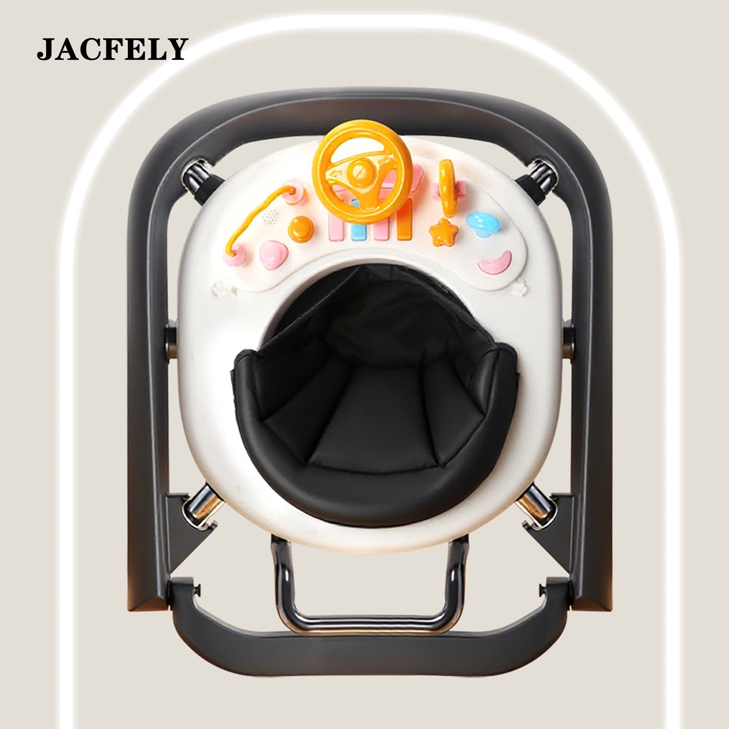 JACFELY Foldable Baby Walker, Anti-Rollover Baby Push Walker with Adjustable Height