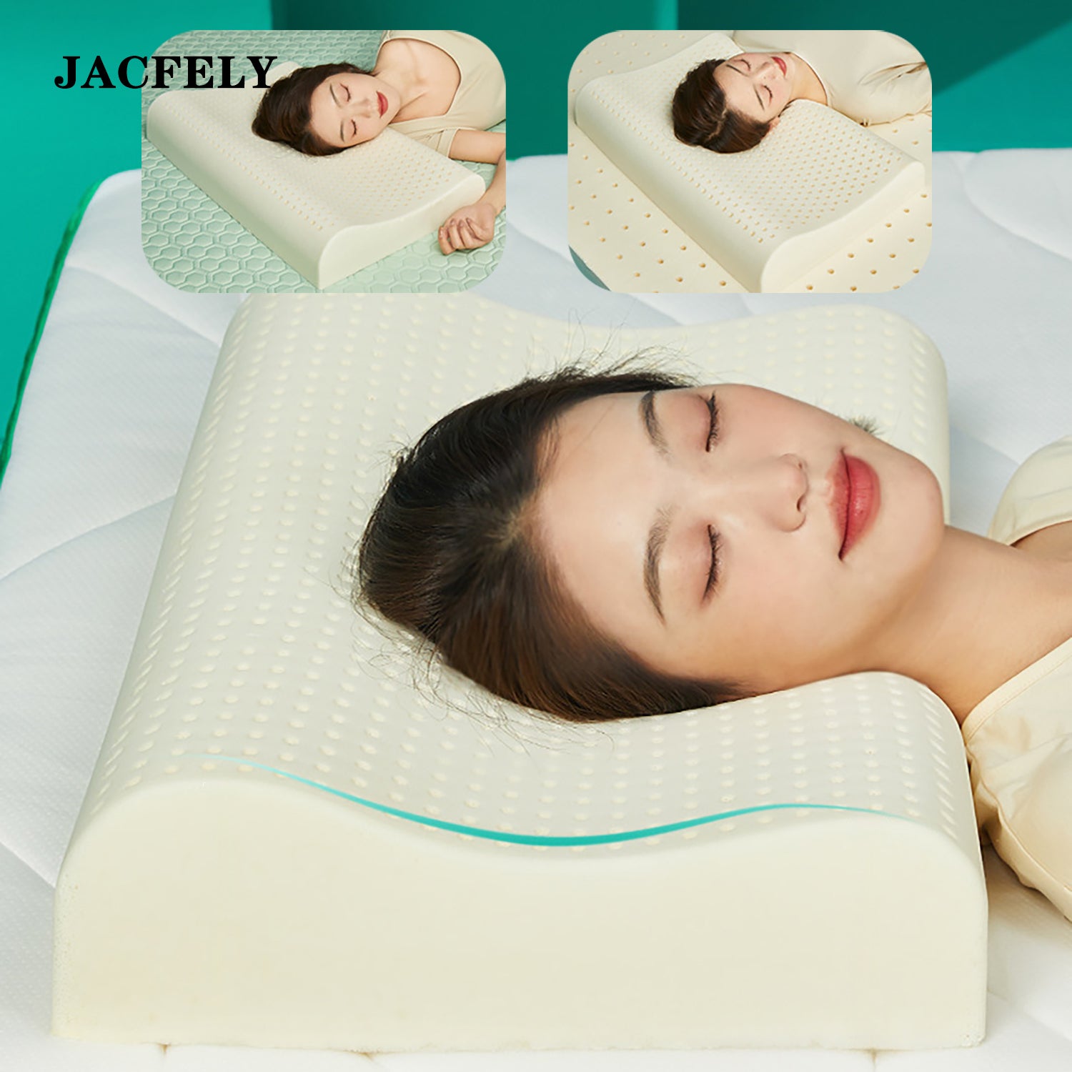 JACFELY Thai Natural Latex Pillow, Ergonomic Contour Neck Pillow, Breathable Latex Bed Pillow