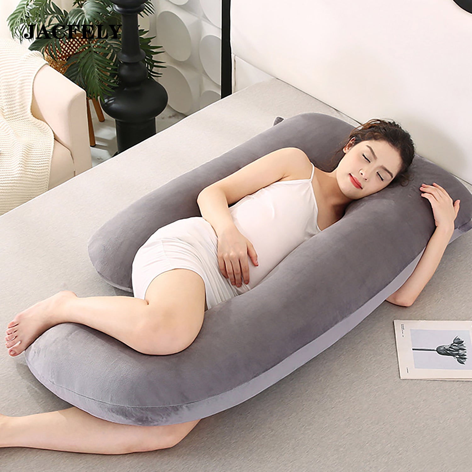 JACFELY G-Shaped Pregnancy Pillow, Maternity Body Pillow for Side Sleeping, Full Body Support Pillow for Belly, Back, Hips and Legs with Removable Cover