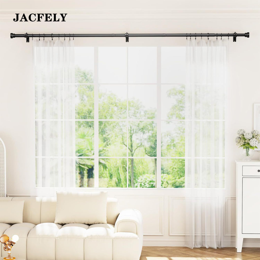 JACFELY Metal Curtain Rods, Black Adjustable Single Curtain Rod, Heavy Duty Drapery Rod