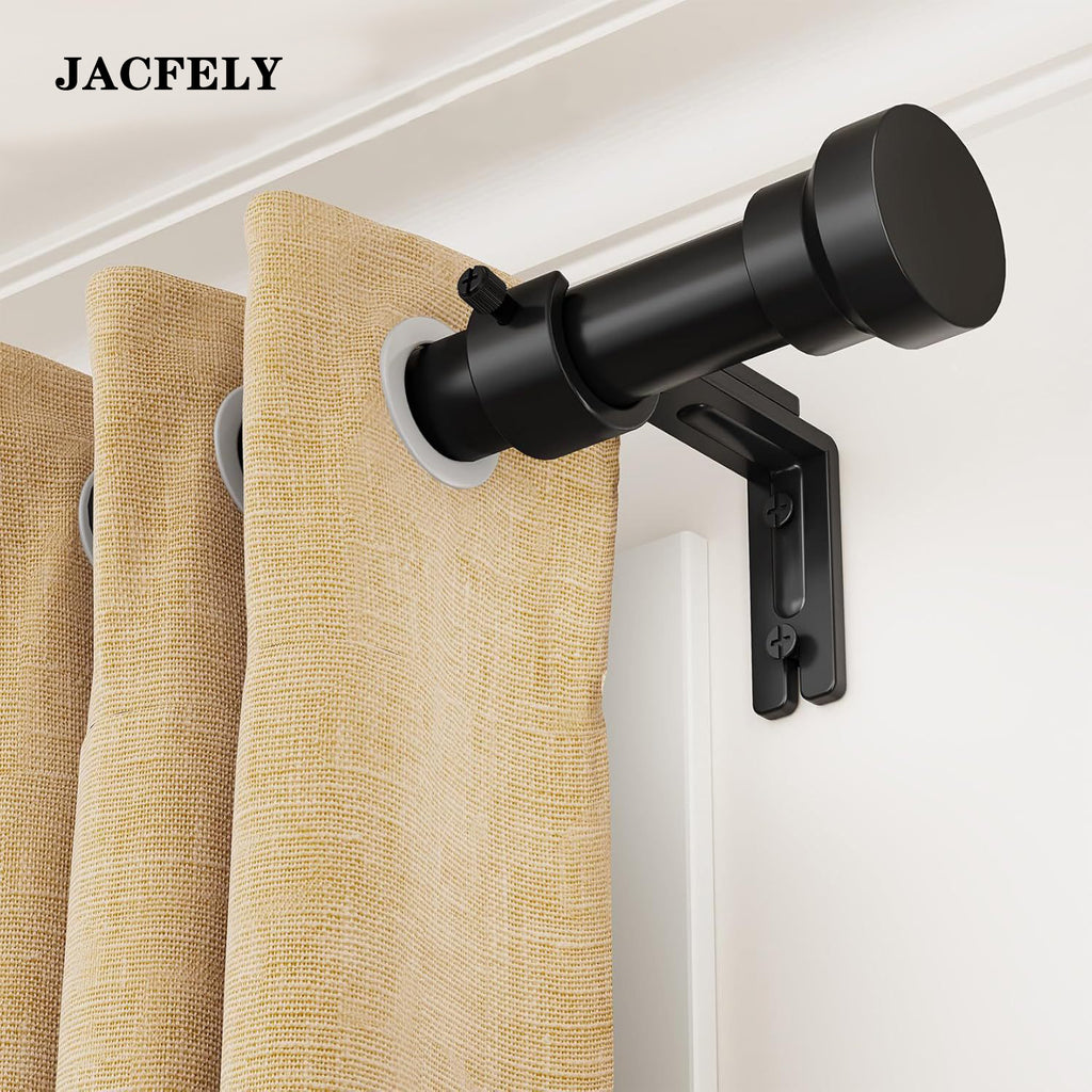 JACFELY Metal Curtain Rods, Black Adjustable Single Curtain Rod, Heavy Duty Drapery Rod