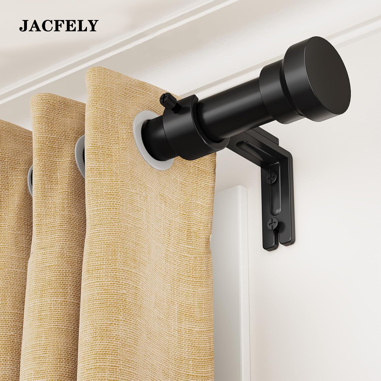 JACFELY Metal Curtain Rods, Black Adjustable Single Curtain Rod, Heavy Duty Drapery Rod