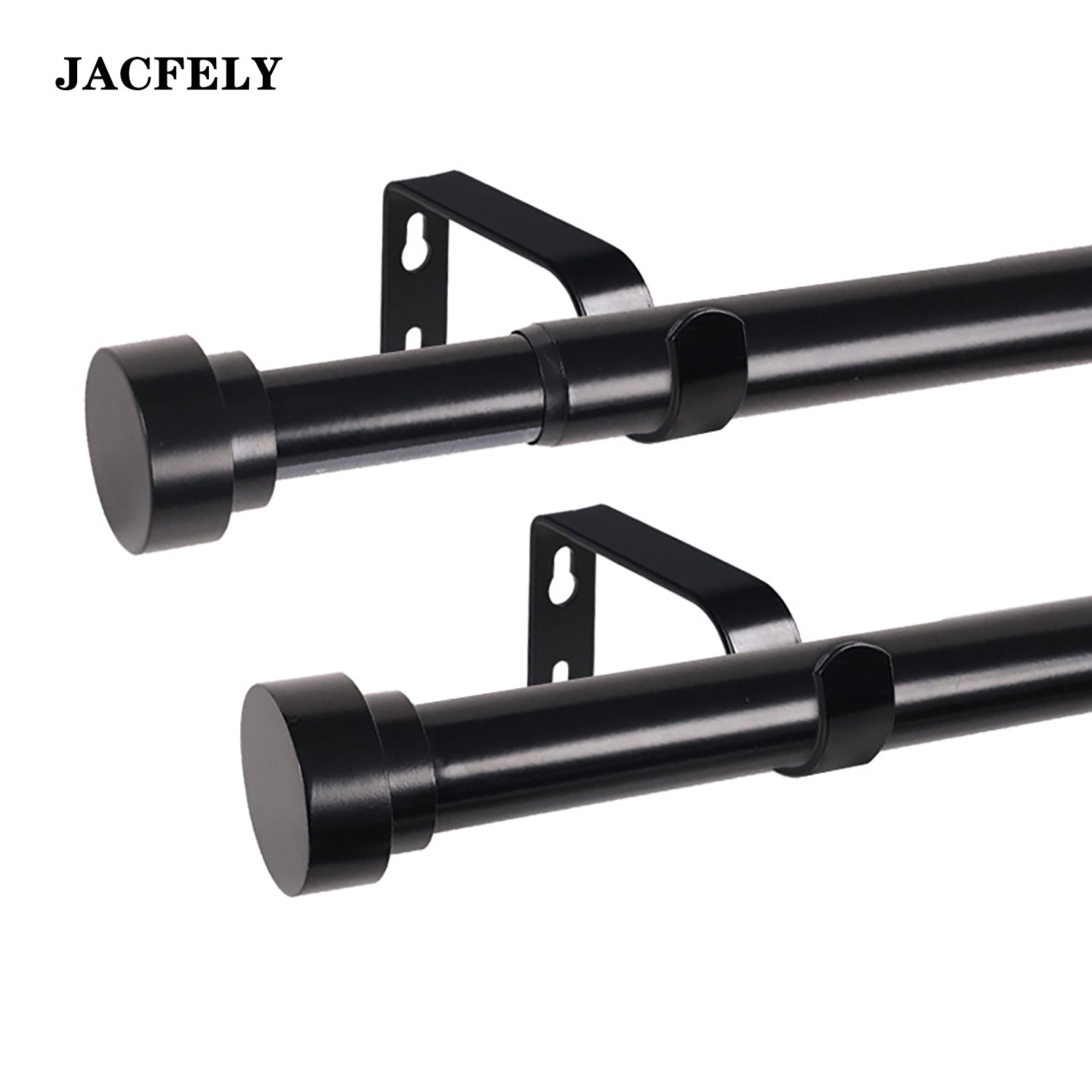 JACFELY Metal Curtain Rods, Black Adjustable Single Curtain Rod, Heavy Duty Drapery Rod